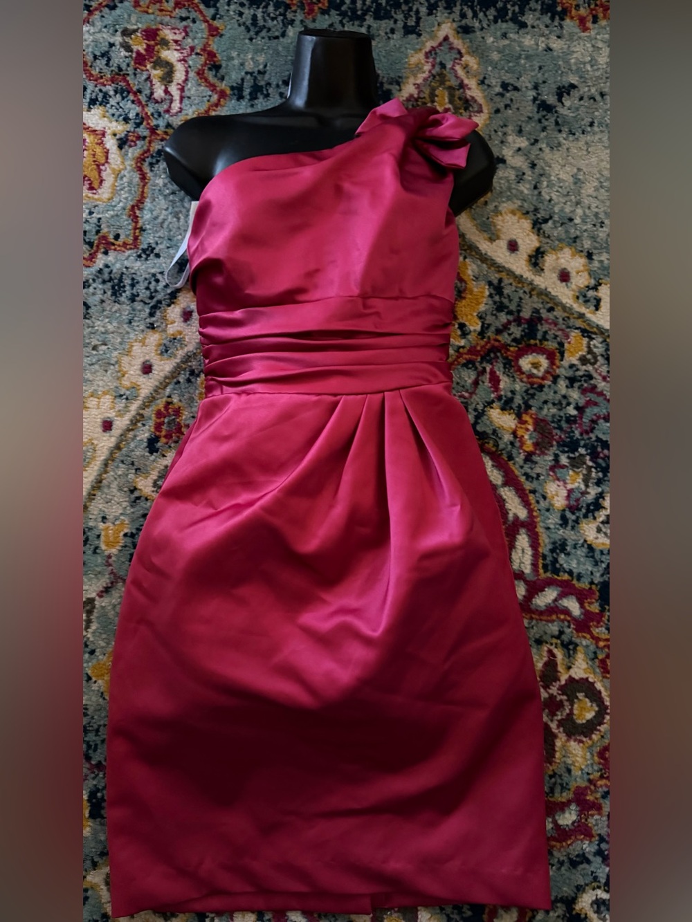 David's Bridal Fuchsia Satin One Shoulder Dress Size 2
